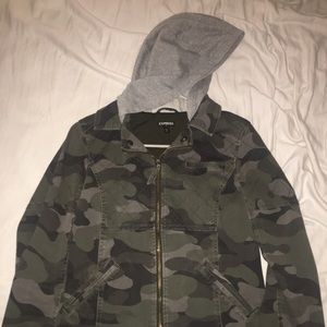 Camo Jacket with Gray Hood